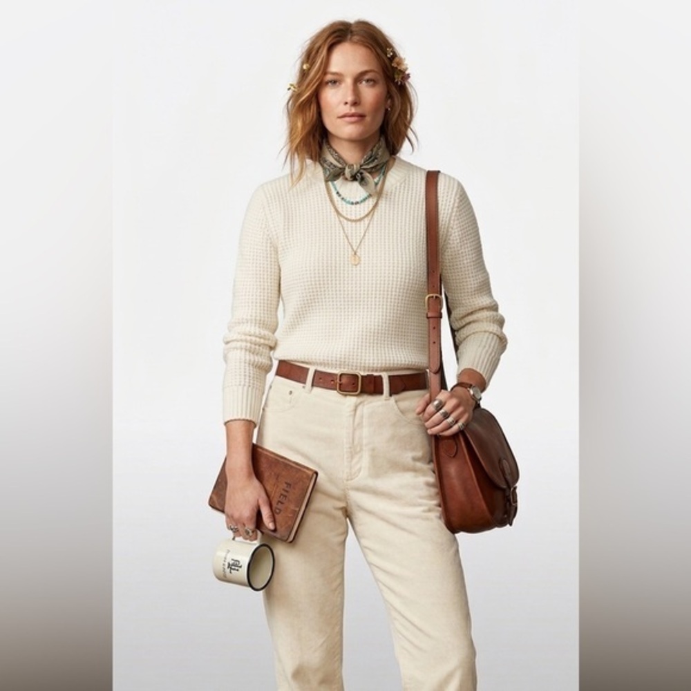 Uniqlo Creme Textured Crewneck Wool Blend Sweater